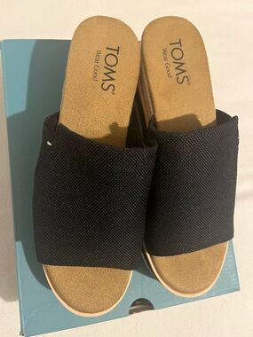 TOMS Black Slide Mules with Tan Footbed